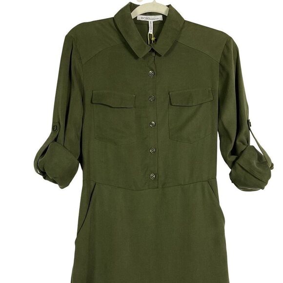NWT BCBGeneration Olive Green Shirt Dress Button-Up Tab Sleeve Women's Small - Picture 5 of 14